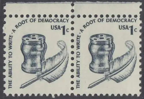 USA Michel 1320 / Scott 1581 postfrisch horiz.PAAR RÄNDER oben - Americana-Ausgabe: Tintenfass und Federkiel im Kolonialstil 