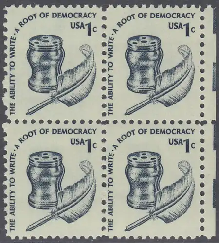 USA Michel 1320 / Scott 1581 postfrisch BLOCK RÄNDER rechts - Americana-Ausgabe: Tintenfass und Federkiel im Kolonialstil 