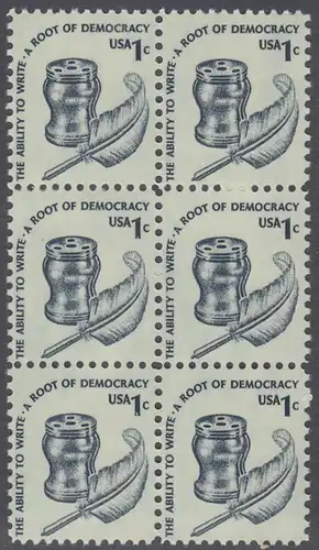 USA Michel 1320 / Scott 1581 postfrisch vert.BLOCK(6) - Americana-Ausgabe: Tintenfass und Federkiel im Kolonialstil 