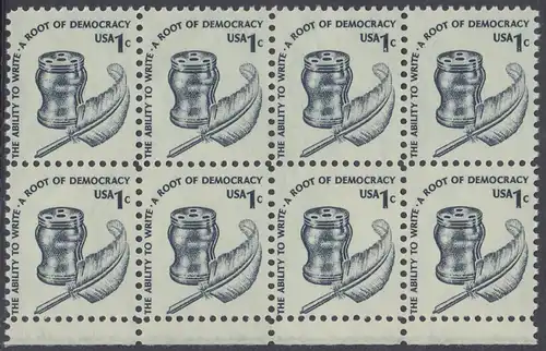 USA Michel 1320 / Scott 1581 postfrisch horiz.BLOCK(8) RÄNDER unten - Americana-Ausgabe: Tintenfass und Federkiel im Kolonialstil 