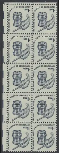 USA Michel 1320 / Scott 1581 postfrisch vert.BLOCK(10) ECKRAND oben links - Americana-Ausgabe: Tintenfass und Federkiel im Kolonialstil 