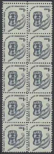 USA Michel 1320 / Scott 1581 postfrisch vert.BLOCK(10) RÄNDER oben - Americana-Ausgabe: Tintenfass und Federkiel im Kolonialstil 