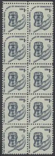 USA Michel 1320 / Scott 1581 postfrisch vert.BLOCK(10) RÄNDER oben (a1) - Americana-Ausgabe: Tintenfass und Federkiel im Kolonialstil 