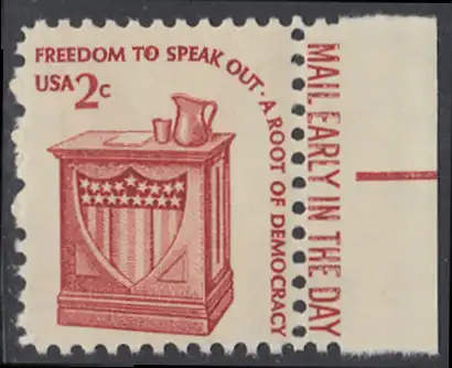 USA Michel 1321 / Scott 1582 postfrisch EINZELMARKE RAND rechts m/ Mail Early-Vermerk - Americana-Ausgabe: Rednerpult