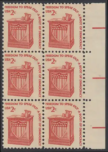 USA Michel 1321 / Scott 1582 postfrisch vert.BLOCK(6) RÄNDER rechts - Americana-Ausgabe: Rednerpult