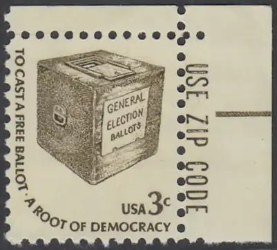 USA Michel 1322 / Scott 1584 postfrisch EINZELMARKE ECKRAND oben rechts m/ ZIP-Vermerk - Americana-Ausgabe: Wahlurne