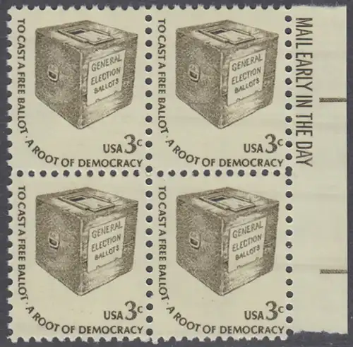 USA Michel 1322 / Scott 1584 postfrisch BLOCK RÄNDER rechts m/ Mail Early-Vermerk - Americana-Ausgabe: Wahlurne