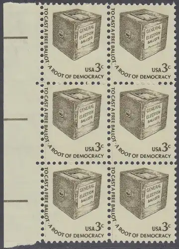 USA Michel 1322 / Scott 1584 postfrisch vert.BLOCK(6) RÄNDER links - Americana-Ausgabe: Wahlurne