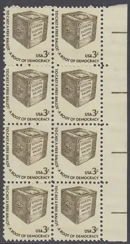 USA Michel 1322 / Scott 1584 postfrisch vert.BLOCK(8) RÄNDER rechts - Americana-Ausgabe: Wahlurne