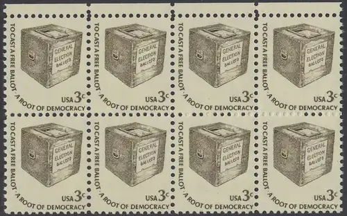 USA Michel 1322 / Scott 1584 postfrisch horiz.BLOCK(8) RÄNDER oben - Americana-Ausgabe: Wahlurne