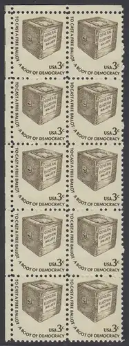 USA Michel 1322 / Scott 1584 postfrisch vert.BLOCK(10) ECKRAND oben links - Americana-Ausgabe: Wahlurne