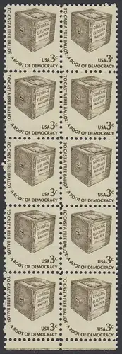 USA Michel 1322 / Scott 1584 postfrisch vert.BLOCK(10) RÄNDER unten - Americana-Ausgabe: Wahlurne