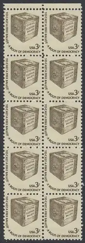 USA Michel 1322 / Scott 1584 postfrisch vert.BLOCK(10) RÄNDER oben - Americana-Ausgabe: Wahlurne