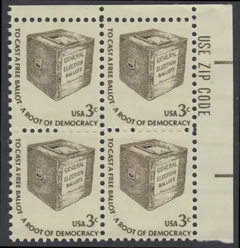 USA Michel 1322 / Scott 1584 postfrisch ZIP-BLOCK (ur) - Americana-Ausgabe: Wahlurne