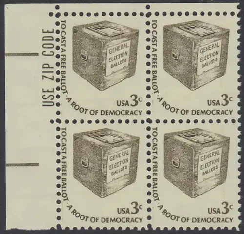 USA Michel 1322 / Scott 1584 postfrisch ZIP-BLOCK (ul) - Americana-Ausgabe: Wahlurne