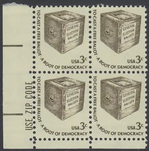 USA Michel 1322 / Scott 1584 postfrisch ZIP-BLOCK (ll) - Americana-Ausgabe: Wahlurne