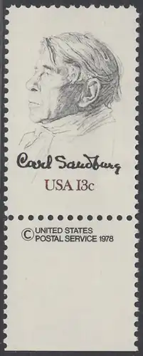 USA Michel 1324 / Scott 1731 postfrisch EINZELMARKE RAND unten m/ copyright symbol - Carl Sandburg, Dichter
