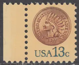 USA Michel 1325 / Scott 1734 postfrisch EINZELMARKE RAND links - 1-Cent-Münze von 1877 (Indian Head Penny)