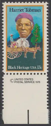 USA Michel 1328 / Scott 1744 postfrisch EINZELMARKE RAND unten m/ copyright symbol - Schwarzamerikanisches Erbe: Harriet R. Tubman, Vorkämpferin für die Sklavenbefreiung