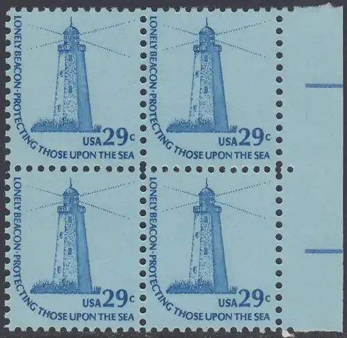 USA Michel 1334 / Scott 1605 postfrisch BLOCK RÄNDER rechts - Americana-Ausgabe: Sandy-Hook-Leuchtturm, NJ 