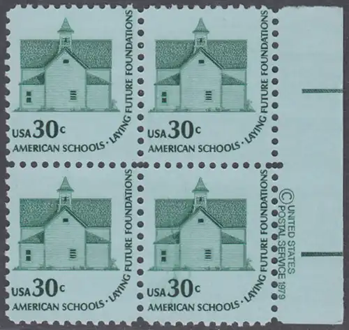 USA Michel 1394 / Scott 1606 postfrisch BLOCK RÄNDER rechts m/ copyright symbol - Americana-Ausgabe: Morris Township School No. 2, Devils Lake, ND