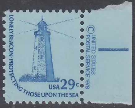 USA Michel 1334 / Scott 1605 postfrisch EINZELMARKE RAND rechts m/ copyright symbol - Americana-Ausgabe: Sandy-Hook-Leuchtturm, NJ 