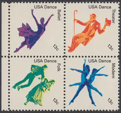 USA Michel 1335-1338 / Scott 1749-1753 postfrisch BLOCK RÄNDER links - Kultureller Wert des Tanzens