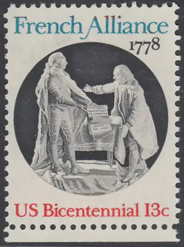 USA Michel 1339 / Scott 1753 postfrisch EINZELMARKE RAND unten - Unabhängigkeit der Vereinigten Staaten von Amerika (1976): Bündnis mit Frankreich
