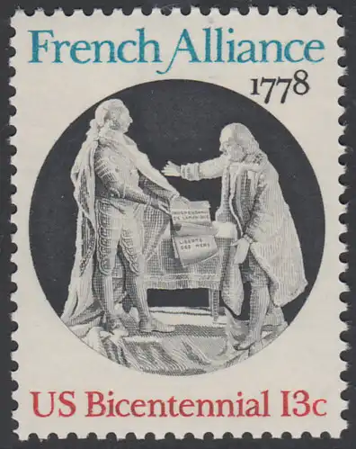 USA Michel 1339 / Scott 1753 postfrisch EINZELMARKE - Unabhängigkeit der Vereinigten Staaten von Amerika (1976): Bündnis mit Frankreich