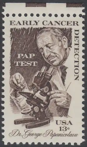 USA Michel 1340 / Scott 1754 postfrisch EINZELMARKE RAND oben - George Papanicolaou; Pathologe - Erfinder des „PAP“-Tests 