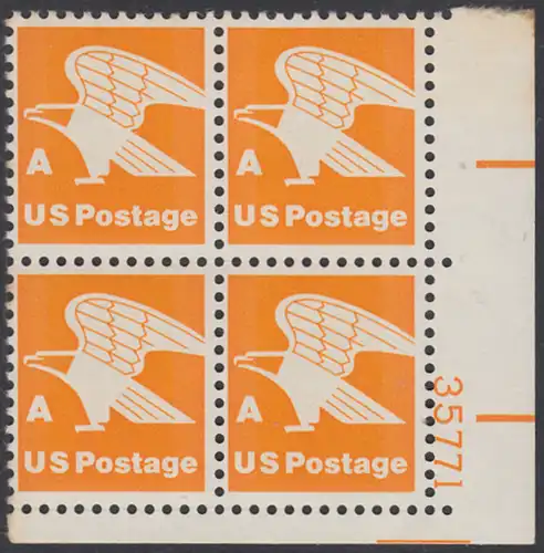 USA Michel 1341 / Scott 1735 postfrisch PLATEBLOCK ECKRAND unten rechts m/ Platten-# 35771 - Adler; Emblem der US-Post