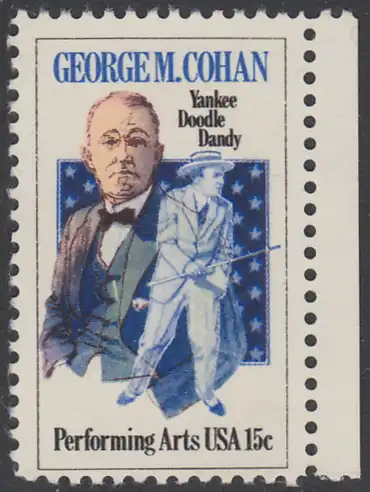 USA Michel 1353 / Scott 1756 postfrisch EINZELMARKE RAND rechts - Darstellende Künste und Künstler: George M. Cohan; Schauspieler, Bühnenschriftsteller, Liederdichter und Regisseur