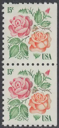 USA Michel 1354 / Scott 1737 postfrisch vert.PAAR (rechts ungezähnt) - Rosen: Red Masterpiece, Medaillon