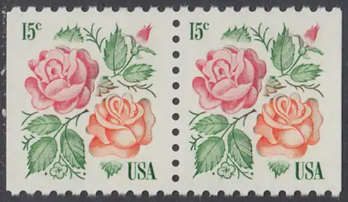 USA Michel 1354 / Scott 1737 postfrisch horiz.PAAR (rechts & links ungezähnt) - Rosen: Red Masterpiece, Medaillon