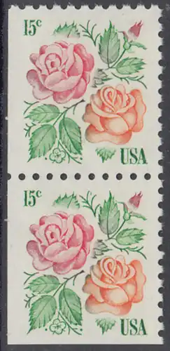 USA Michel 1354 / Scott 1737 postfrisch vert.PAAR (links & unten ungezähnt) - Rosen: Red Masterpiece, Medaillon