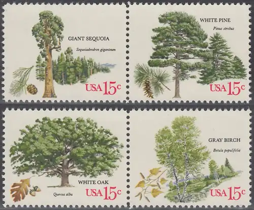 USA Michel 1364-1367 / Scott 1764-1767 postfrisch SATZ(4) EINZELMARKEN - Jahrestagung des Verbands amerikanischer Förster: Bäume