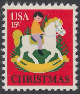 USA Michel 1369 / Scott 1769 postfrisch EINZELMARKE - Weihnachten: Kind auf Schaukelpferd, Christbäume