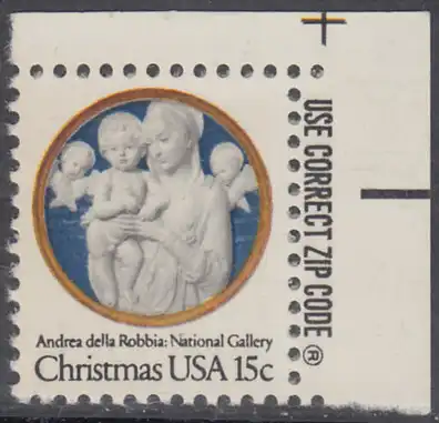 USA Michel 1368 / Scott 1768 postfrisch EINZELMARKE ECKRAND oben rechts m/ ZIP-Emblem - Weihnachten: Madonna und Kind