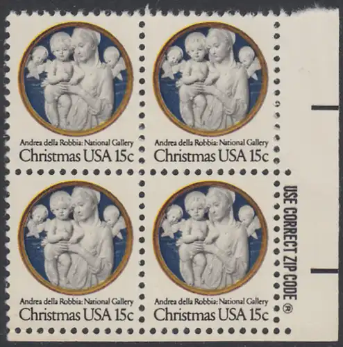 USA Michel 1368 / Scott 1768 postfrisch ZIP-BLOCK (lr) - Weihnachten: Madonna und Kind