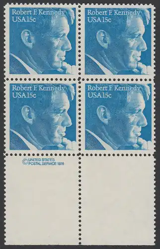 USA Michel 1371 / Scott 1770 BLOCK RÄNDER unten m/ copyright symbol - Robert Francis Kennedy, Politiker
