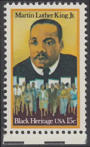 USA Michel 1372 / Scott 1771 postfrisch EINZELMARKE RAND unten (a1) - Schwarzamerikanisches Erbe: Martin Luther King jr. (1929-1968), Baptistenpfarrer und Bürgerrechtskämpfer, Friedensnobelpreis 1964