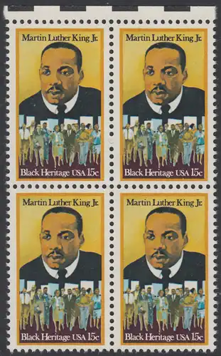 USA Michel 1372 / Scott 1771 postfrisch BLOCK RÄNDER oben - Schwarzamerikanisches Erbe: Martin Luther King jr. (1929-1968), Baptistenpfarrer und Bürgerrechtskämpfer, Friedensnobelpreis 1964