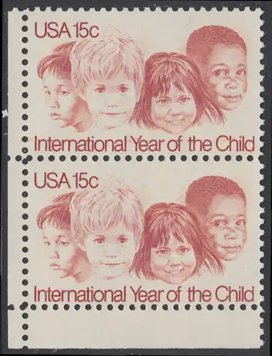 USA Michel 1373 / Scott 1772 postfrisch vert.PAAR ECKRAND unten links - Internationales Jahr des Kindes