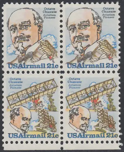 USA Michel 1376-1377 / Scott C093-C094 postfrisch BLOCK RÄNDER unten (a1) - Octave Chanute, französischer Flugpionier / Chanutes selbstgebauter Gleitflieger