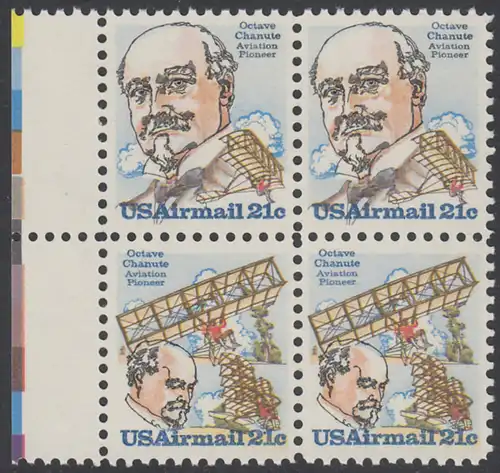 USA Michel 1376-1377 / Scott C093-C094 postfrisch BLOCK RÄNDER links - Octave Chanute, französischer Flugpionier / Chanutes selbstgebauter Gleitflieger