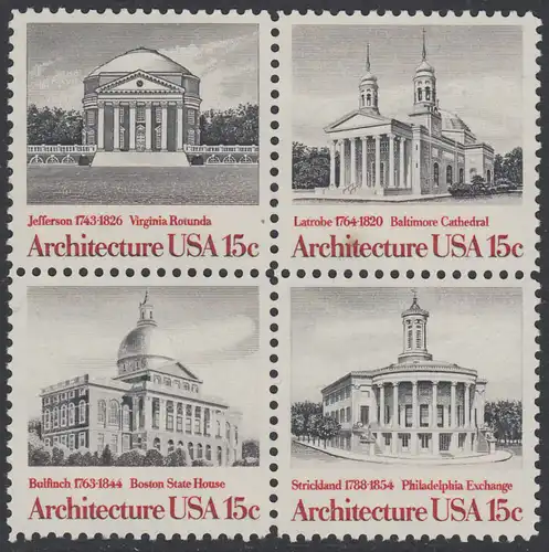 USA Michel 1382-1385 / Scott 1779-1782 postfrisch BLOCK - Amerikanische Architektur