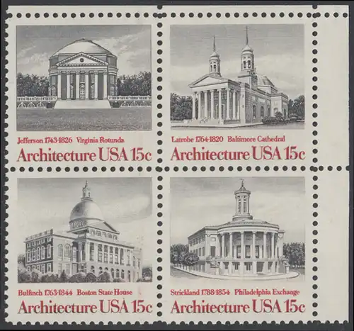 USA Michel 1382-1385 / Scott 1779-1782 postfrisch BLOCK ECKRAND oben rechts - Amerikanische Architektur