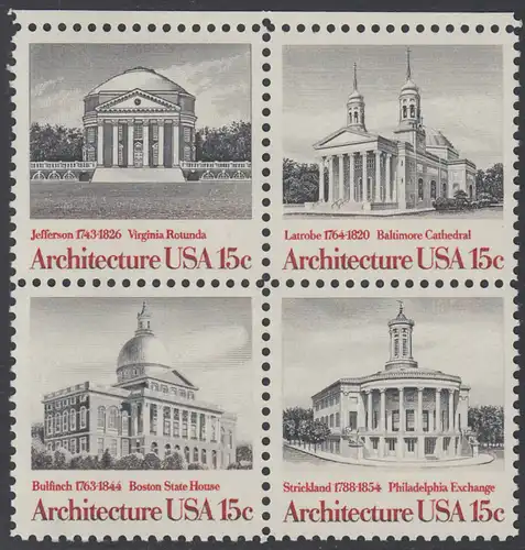 USA Michel 1382-1385 / Scott 1779-1782 postfrisch BLOCK RÄNDER oben - Amerikanische Architektur