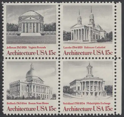 USA Michel 1382-1385 / Scott 1779-1782 postfrisch BLOCK RÄNDER rechts (a1) - Amerikanische Architektur
