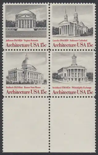 USA Michel 1382-1385 / Scott 1779-1782 postfrisch BLOCK RÄNDER unten - Amerikanische Architektur
